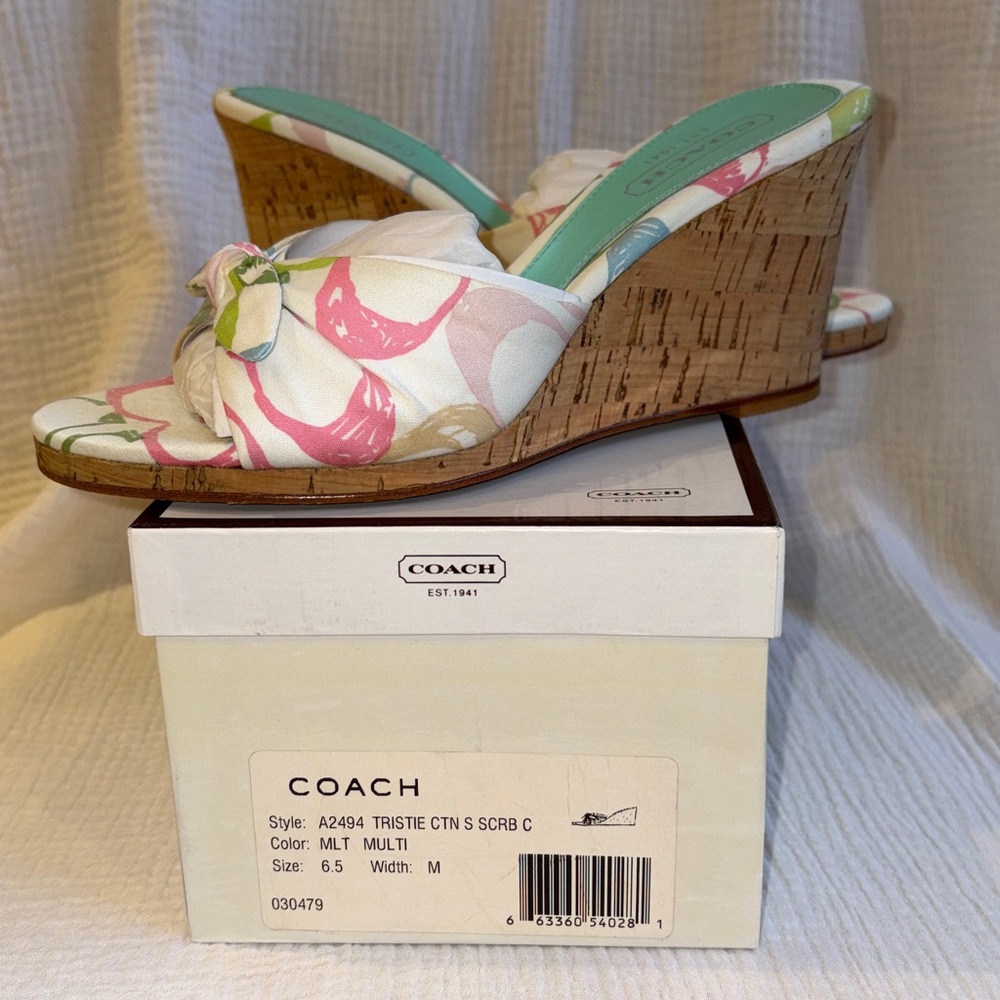 Vintage '04 COACH Tristie Cotton Multicolored Pastel Scribble Wedges in Size 6.5